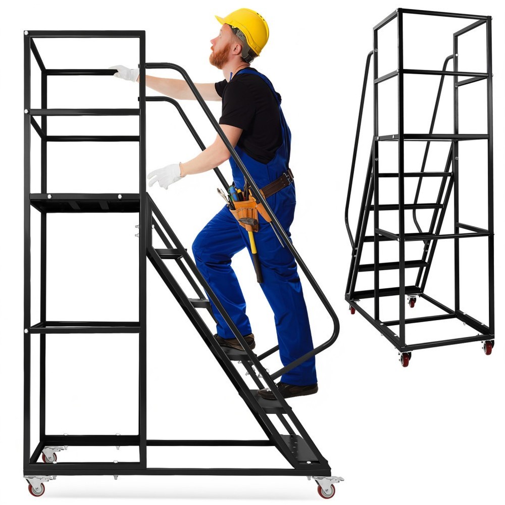 6Step Rolling Warehouse Step Ladder Rolling Stair &Wheel Movable Platform Ladder