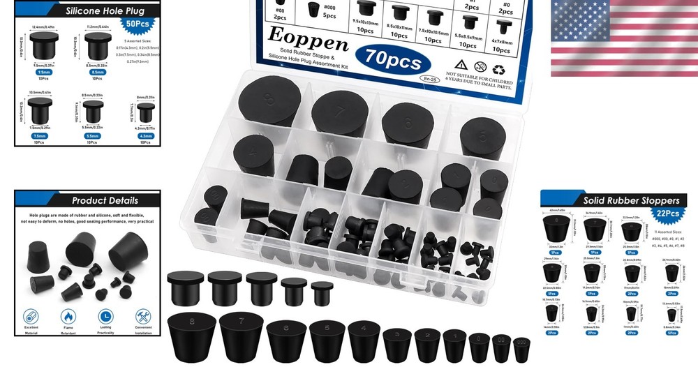 70Pcs Rubber Stopper & Silicone Plug Assortment Kit