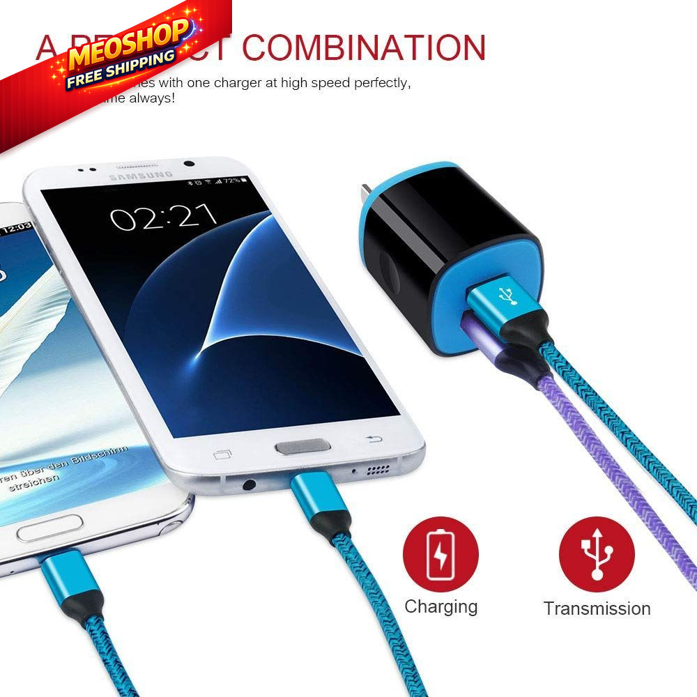 Android Charger Micro USB Cable 2 Pack 6ft Long Braided 6 feet, Purple+Blue