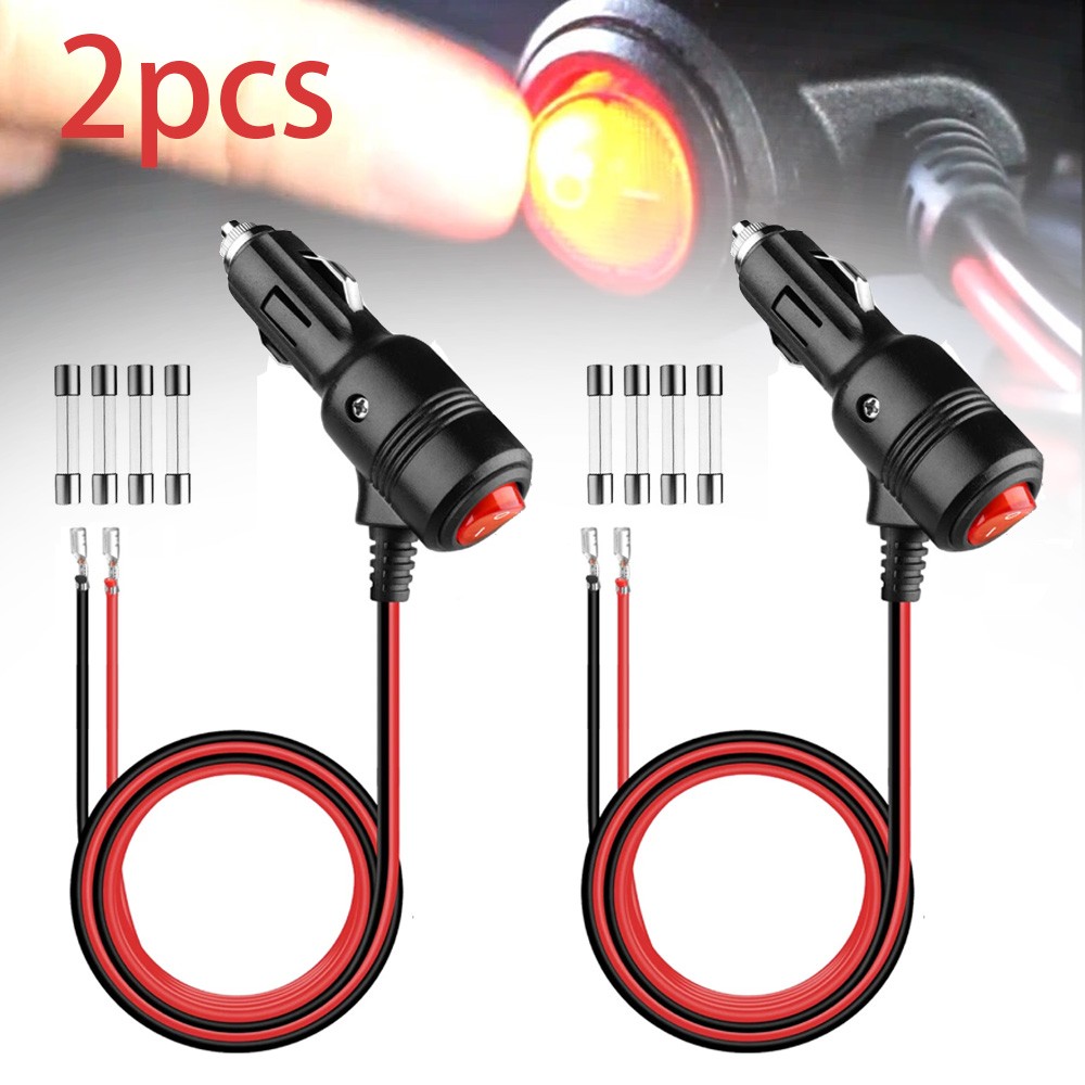 2pcs 12V Car Cigarette Lighter Plug Socket Heavy Duty Adapter with On/Off Switch