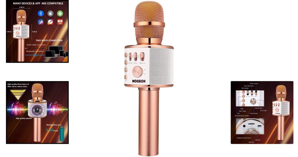 Karaoke Microphone with Bluetooth - 3-in-1 Handheld Speaker, Gift for All Ages