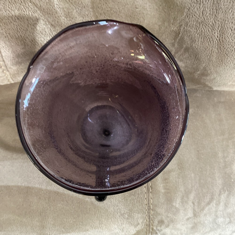 Handblown Controlled Bubble Purple Glass Pitcher with Applied Handle