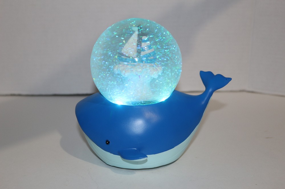 Cracker Barrel Whale Sailboat Color Changing Continual Glitter Motion Globe