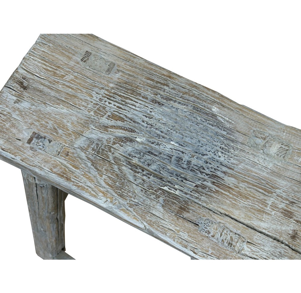 Rustic Raw Rough Wood Grain Rectangle Slim Stool Bench Side Table ws4592