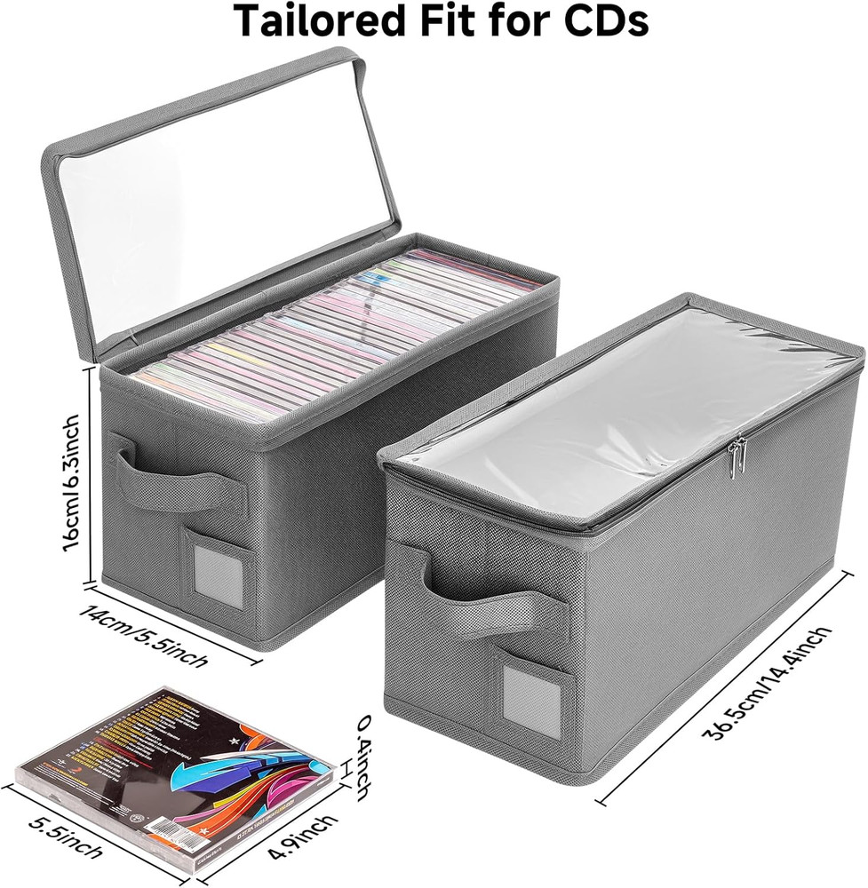 Stackable CD Holder & Storage Case - CD Storage Box Organizer with Lid & Handle