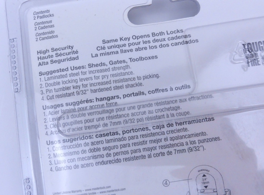 Master Lock Two Pack Padlock & Key Brand New Sealed Set 105247