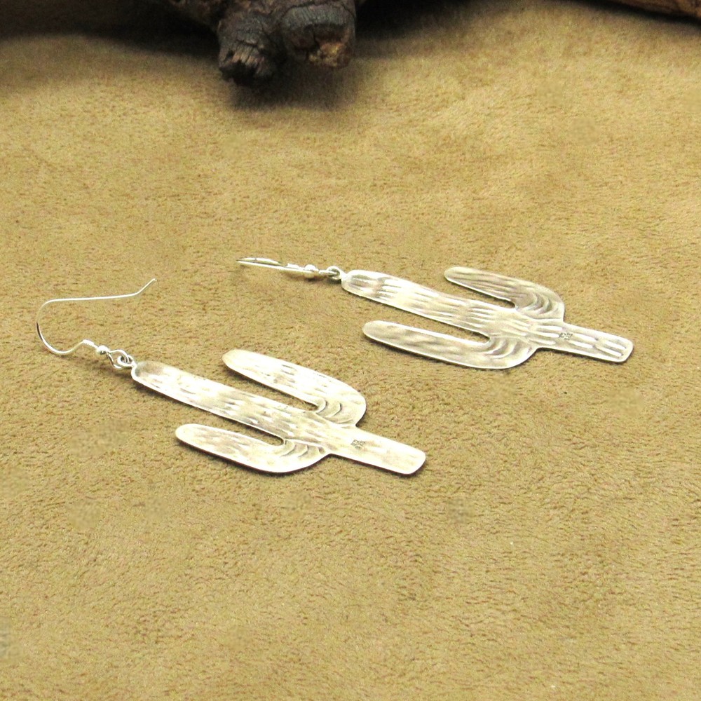 Sterling Silver Saguaro Cactus Wire Dangle Earrings