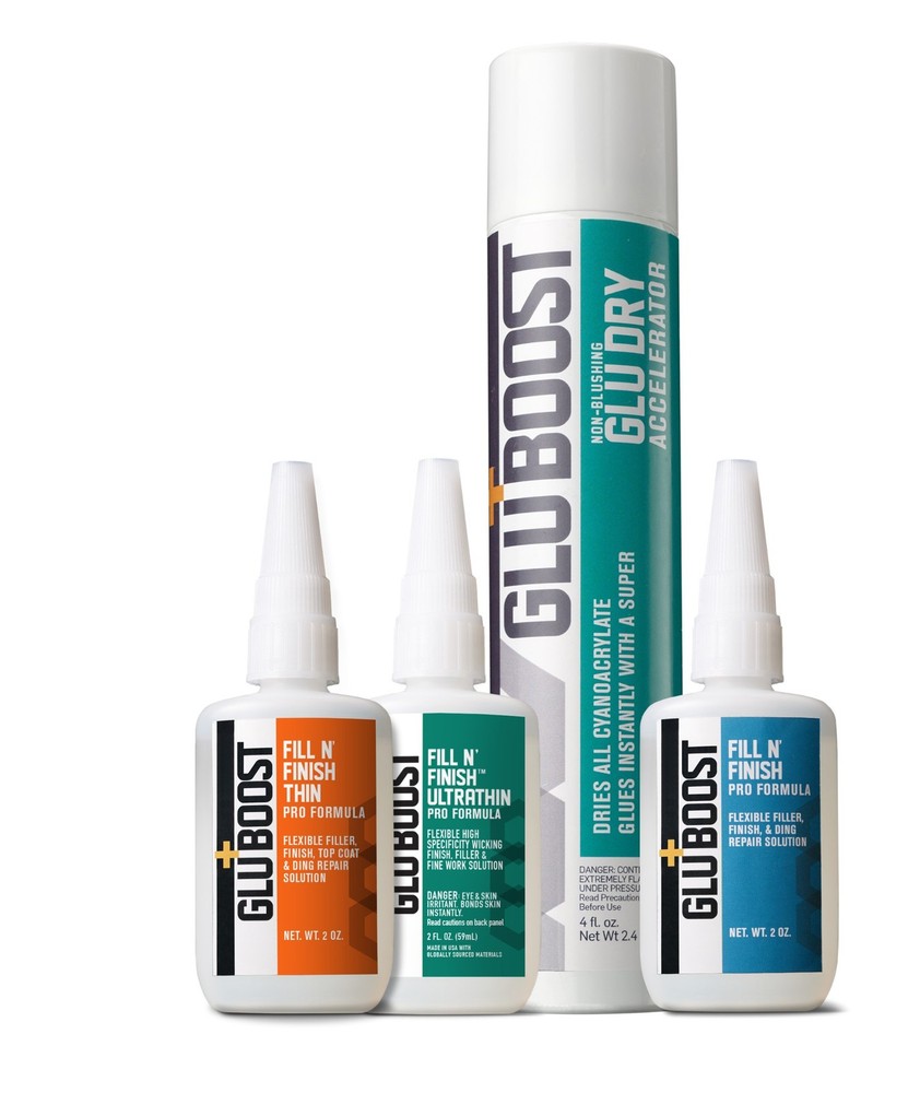 GLUBOOST Combo GluDry Acclerator + Fill n’ Finish Pro Formula, Thin, Ultra Thin