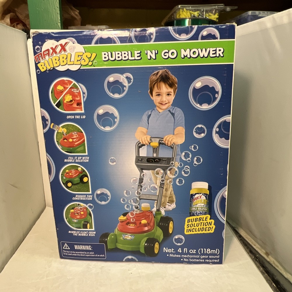 Maxx Bubbles Bubble-N-Go Toy Mower with Refill Solution NIB