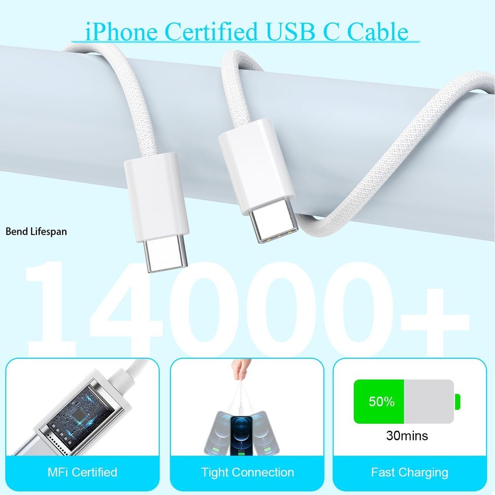 35W Fast Wall Charger Brick USB C Type C Cable For Android iPhone 15 Pro Macbook