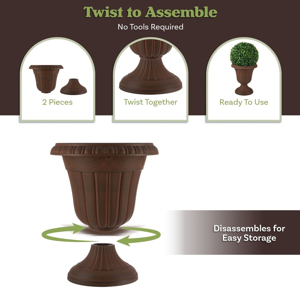 Large & Small Outdoor Urn Planter 2-Pack Brown