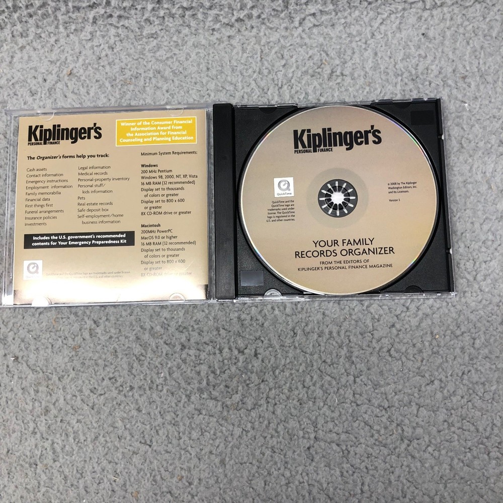 Kiplinger's Your Family Records Organizer Software CD-ROM Windows Mac