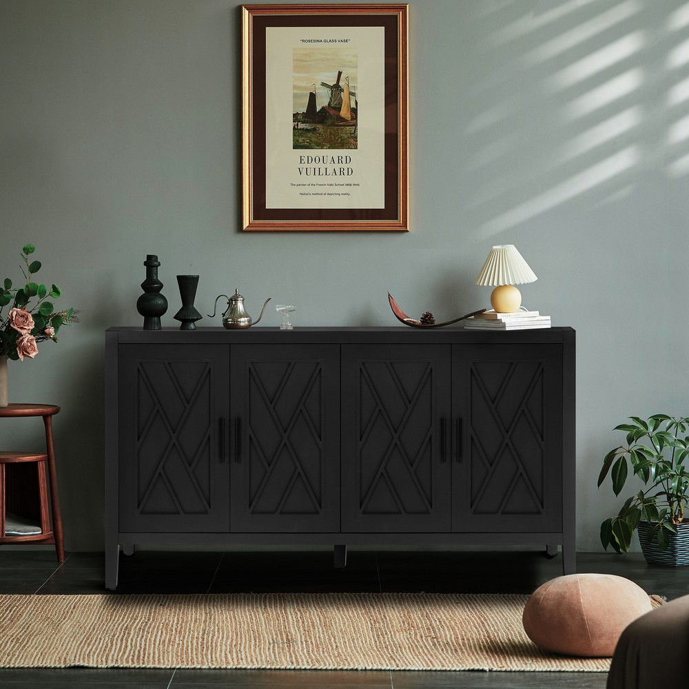 Storage Cabinet with 4 Doors and Adjustable Shelves Sideboard Buffet Cabinet
