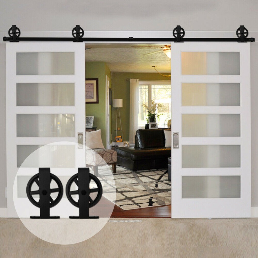 CCJH 4-20FT Sliding Barn Door Hardware Basic Black Roller Kit Single/Double Door