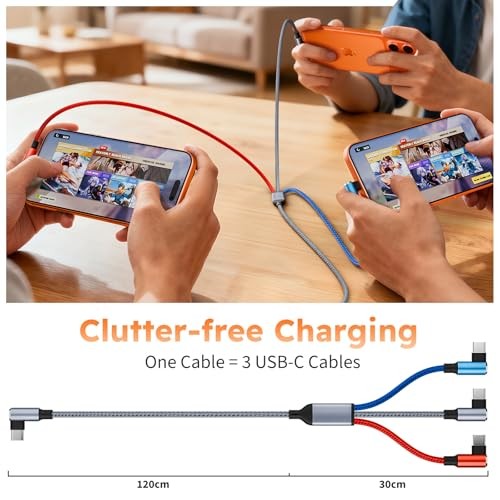 USB C Splitter Multi Charging Cable, Right Angle USB C 1Pack5FT Blue_Grey_Red