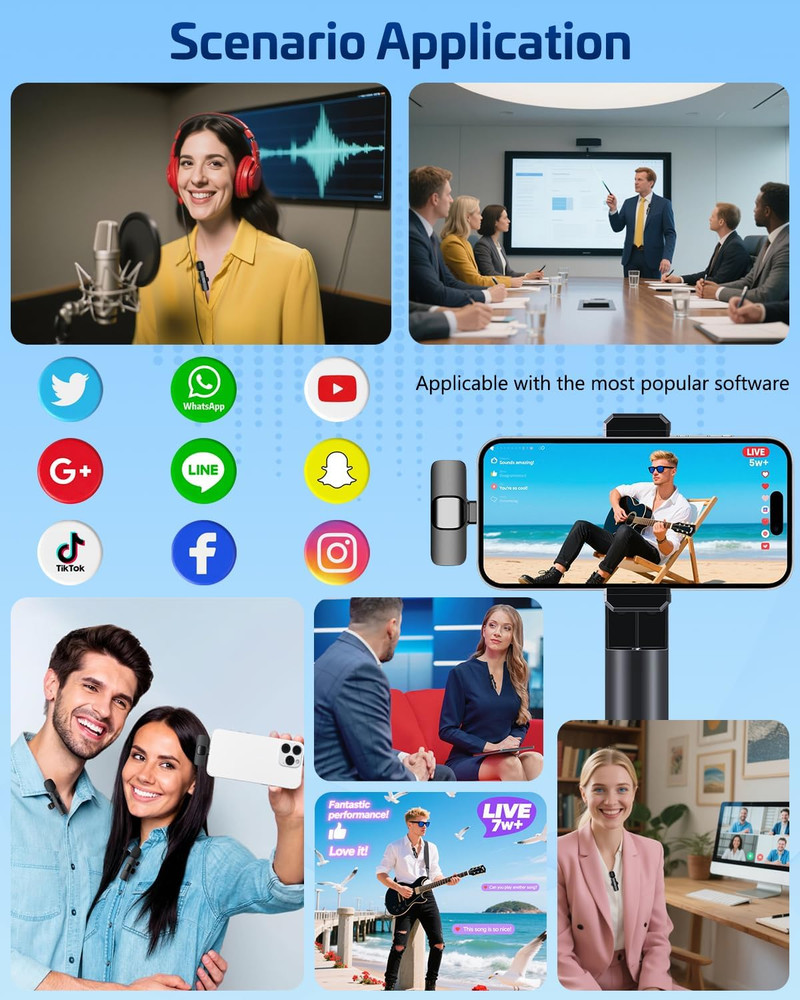 2 Pack Wireless Lavalier Microphone Pink USB-C Lightning 65FT