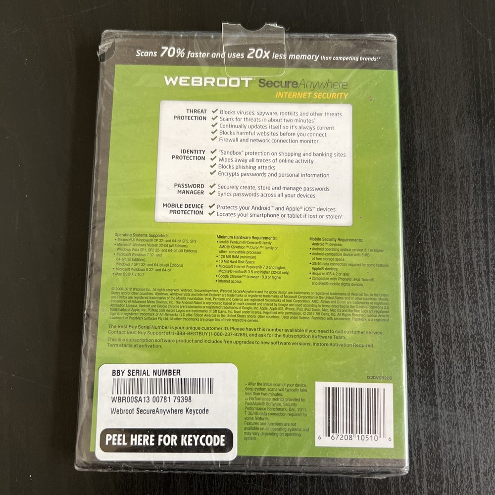 Webroot Secure Anywhere Internet Security Disc Android Windows 8 Mac New Sealed