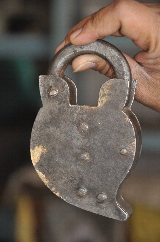Vintage Iron Handcrafted Unique Mango Shape Padlock, Rich Patina
