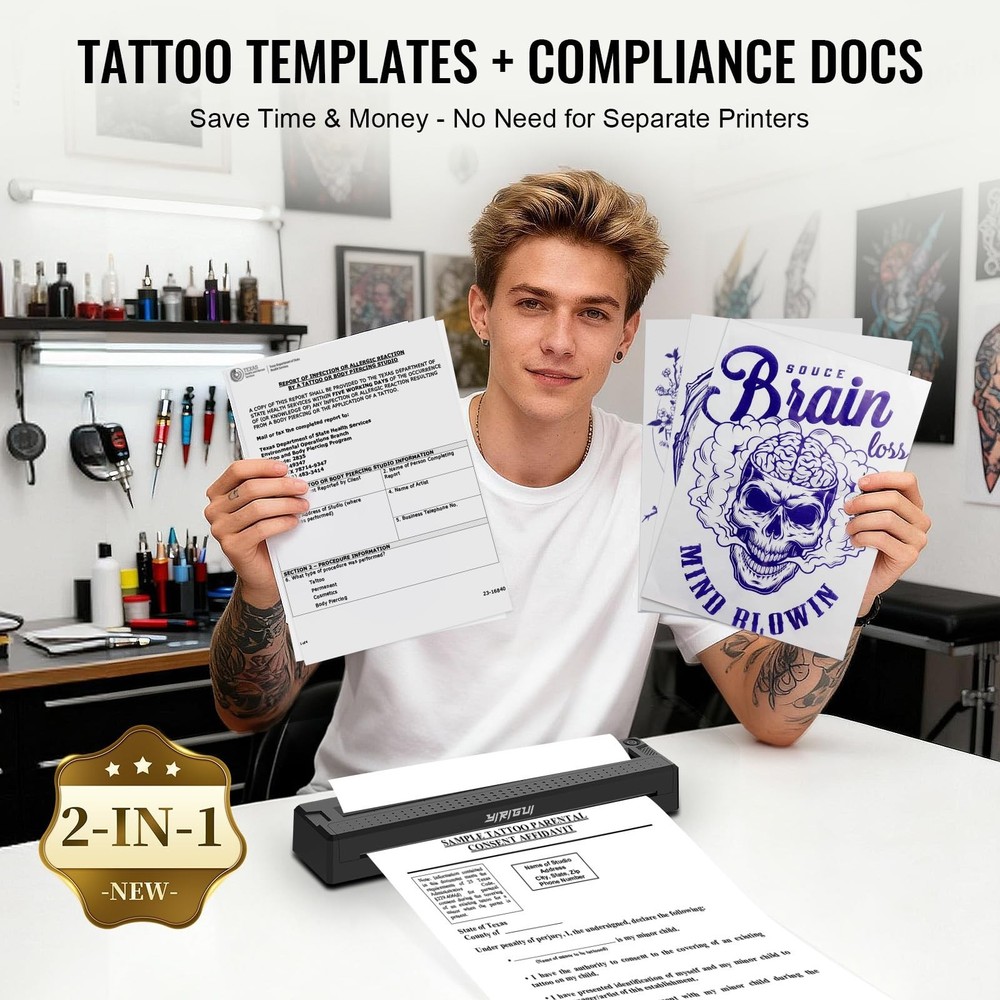 2026 New 2 in 1 Tattoo Stencil & Document Printer, Wireless Bluetooth Thermal...