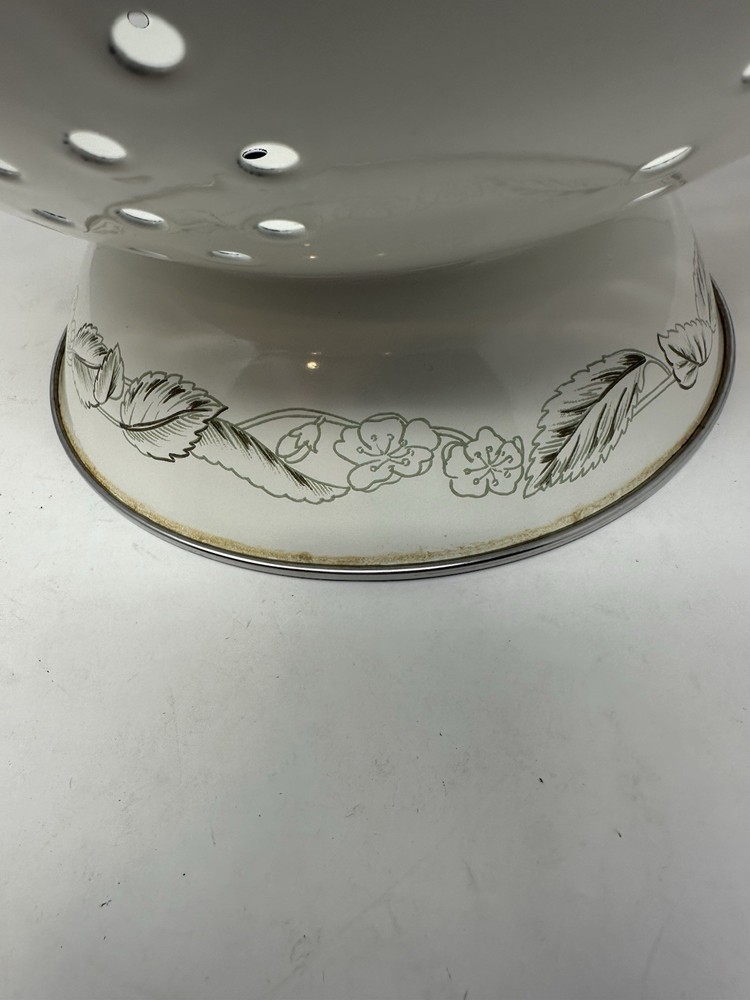 VTG White Enamel Colander Fruit Pattern