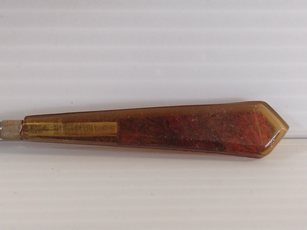 Vintage Metal Crochet Hook Needle Point Button Hook Marble Designed Handle