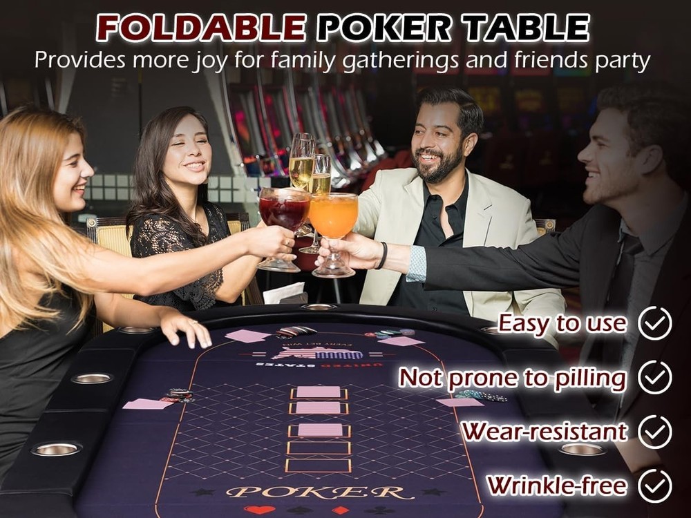 Conveniently Foldable Poker Table with Smooth Felt Surface and Accessories