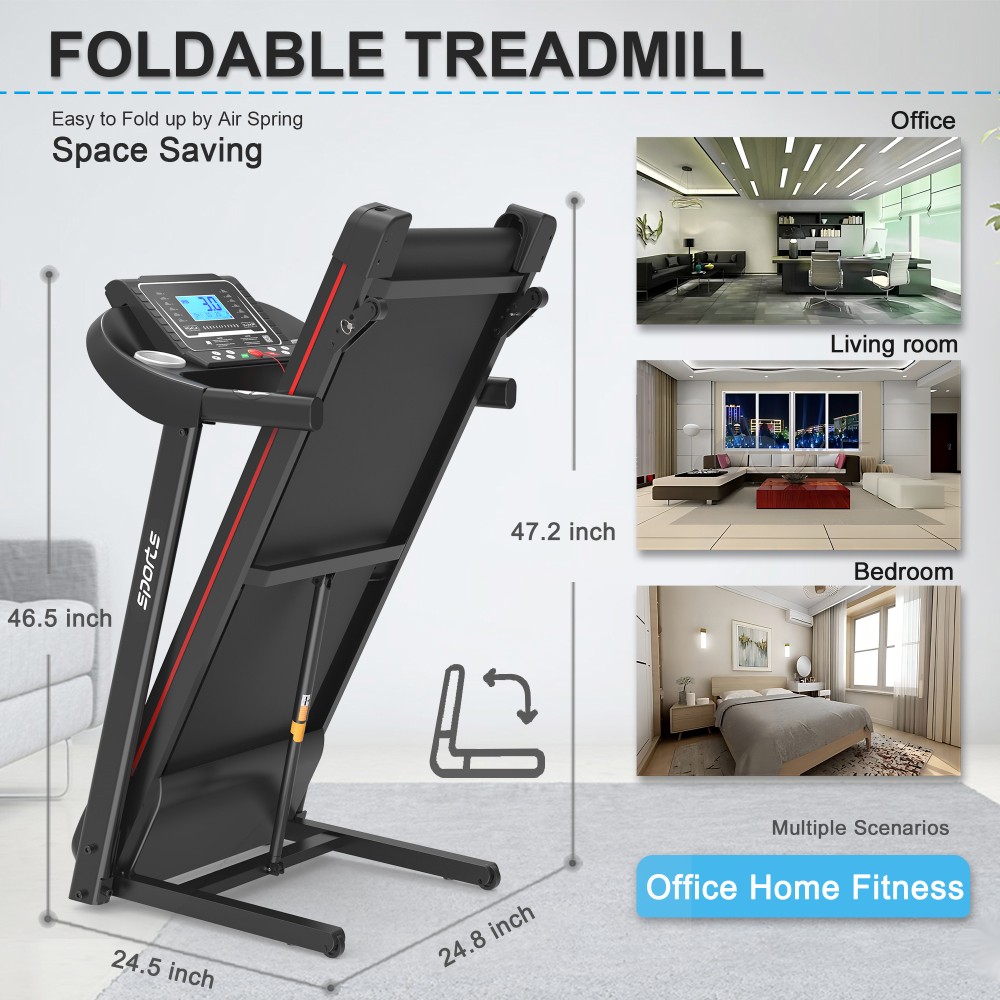 Foldable Incline Treadmill Folding Running Home Workout 5" LCD Screen Bluetooth