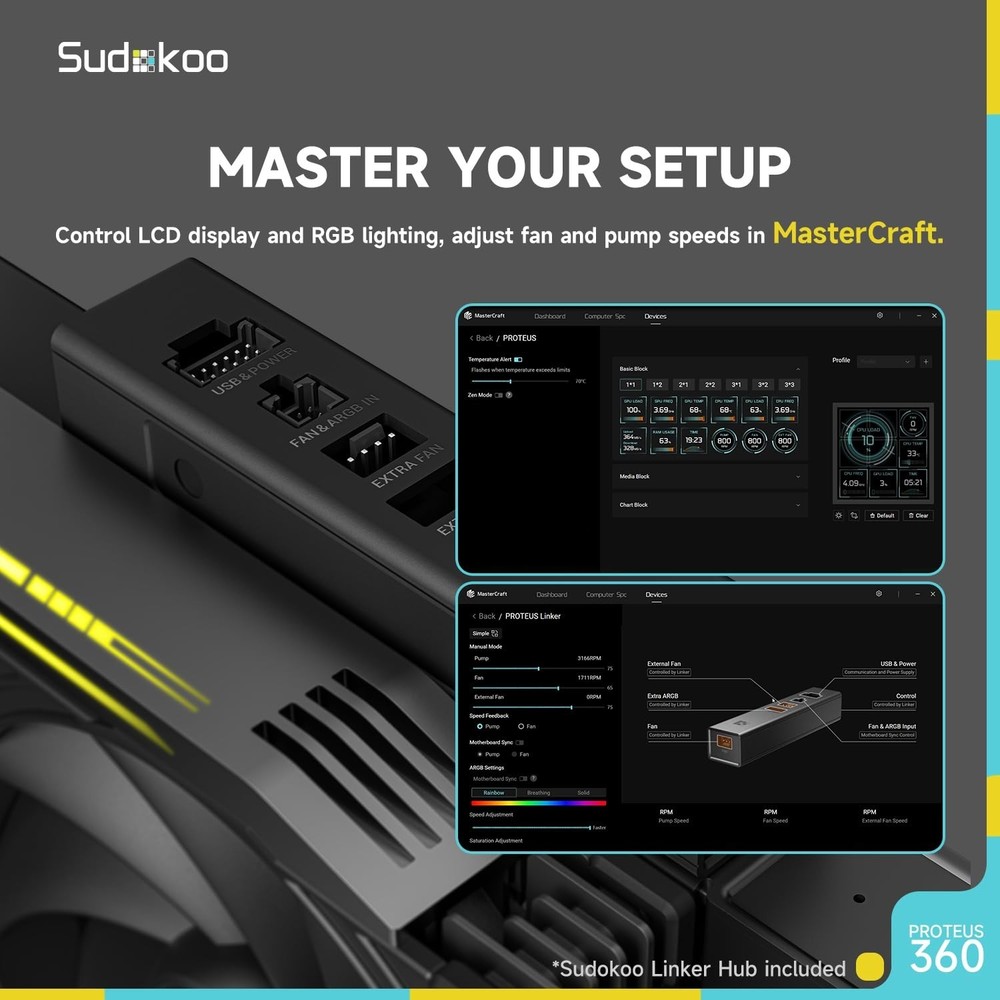 Sudokoo Proteus 360 AIO LCD Liquid CPU Cooler (OPEN BOX)