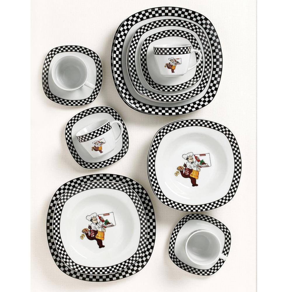 Porcelain 20-Piece Chef Design Square Dinnerware Set (Service for 4)