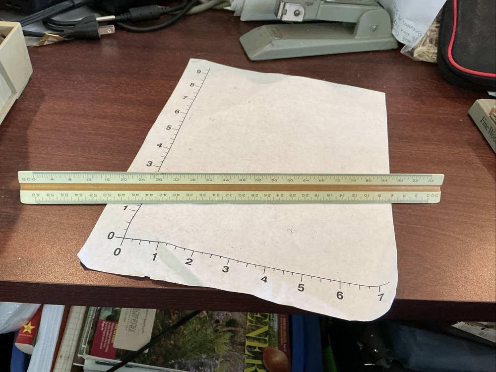 Triangular Drafting 12” Ruler Bruning 72-857 Architect Scale Wooden Vintage