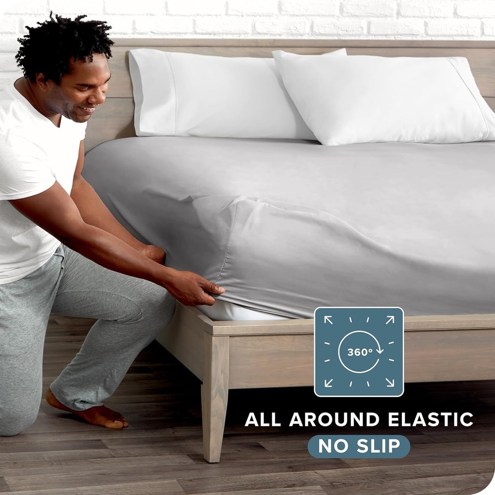 Luxurious King Size Fitted Sheet - 1800 Thread Count Microfiber, Light Grey