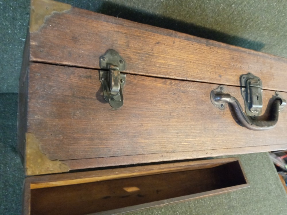 Solid Wood 1800's Toolbox Chest w/ Eagle Lock Drawer & Brass Hardware - SUPERB!