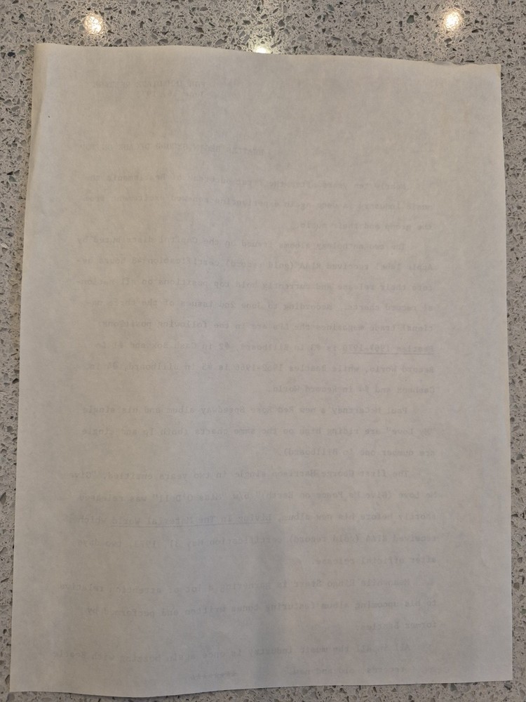 The Beatles 1973 Press Release Document Beatlemania