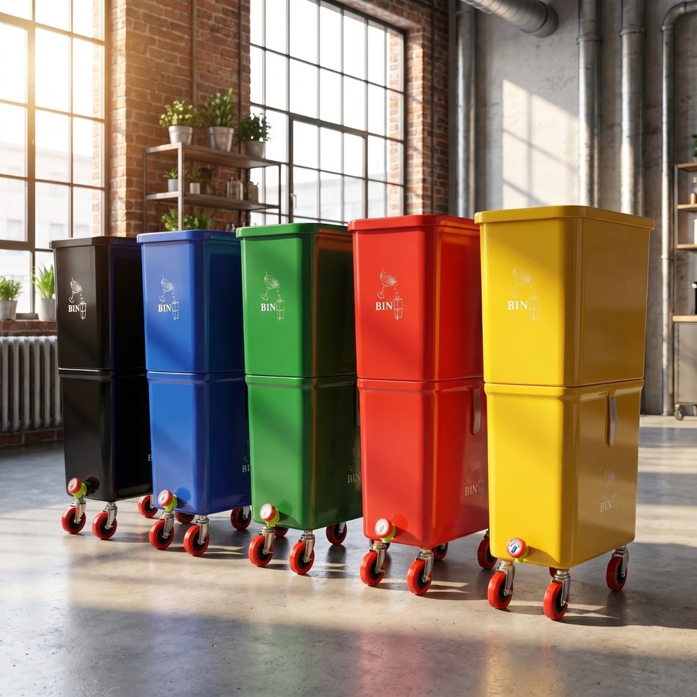 Yellow Drink Dump Bin w/ Wheels – Dual Compartment Liquid & Trash Disposal