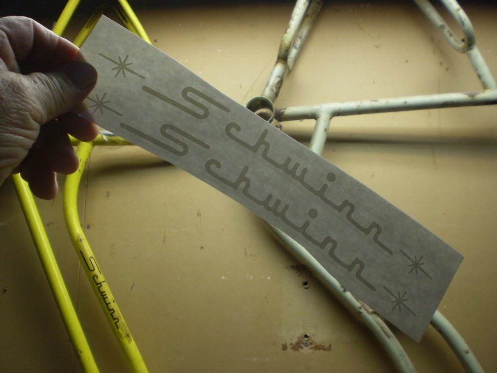 Schwinn Large Curved Script White Bicycle Peel & Apply Decal Typhoon Wasp &&