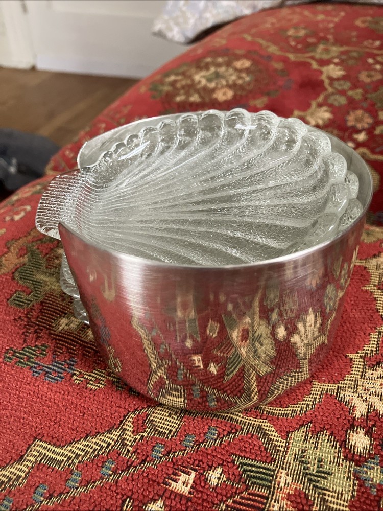 Complete Set WM. Rogers Shell Shaped Glass Coasters Set & Silver Plated Holder