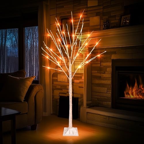 2 Pack Lighted Birch Tree, 4 FT Total 96 LED Pre-lit Artificial Christmas