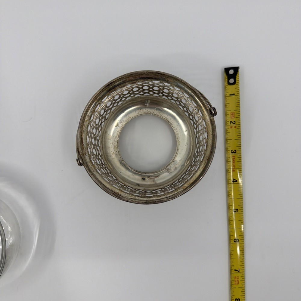 Sterling Silver Basket with Handle And Glass Insert