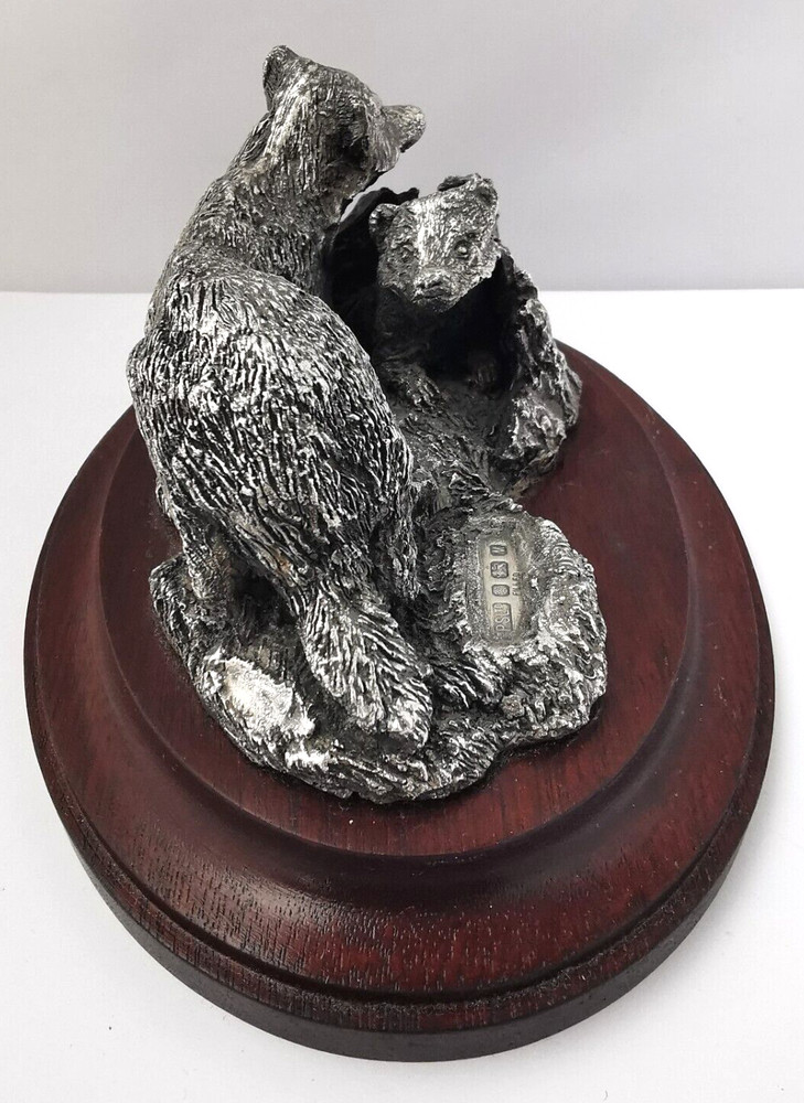 Vintage Solid Silver Badger Group Figurine - Sheff 1986.