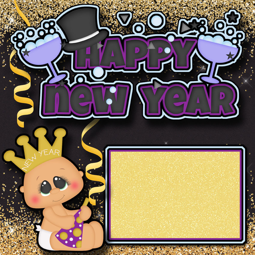 HAPPY NEW YEAR ~ 2 premade scrapbook pages paper piecing layout ~ BY DIGISCRAP