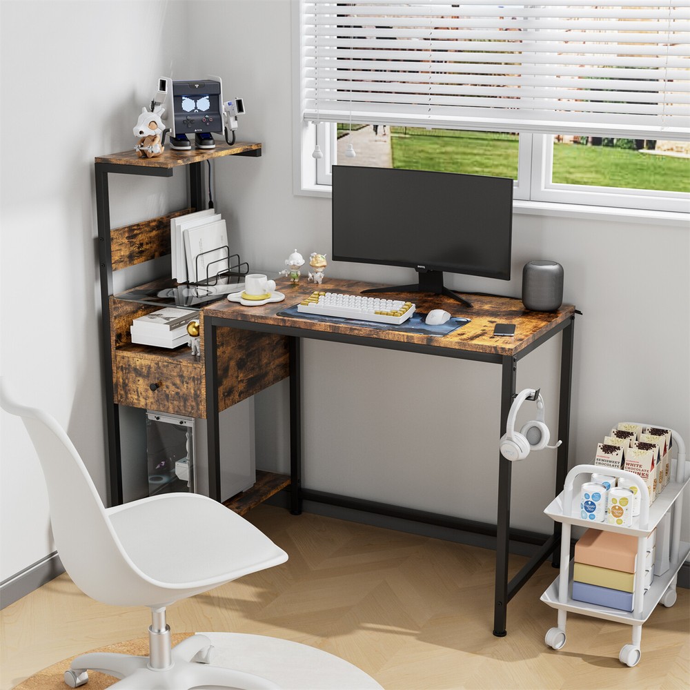 Computer Desk Home Office Desk Writing Table Study Workstation with Shelves