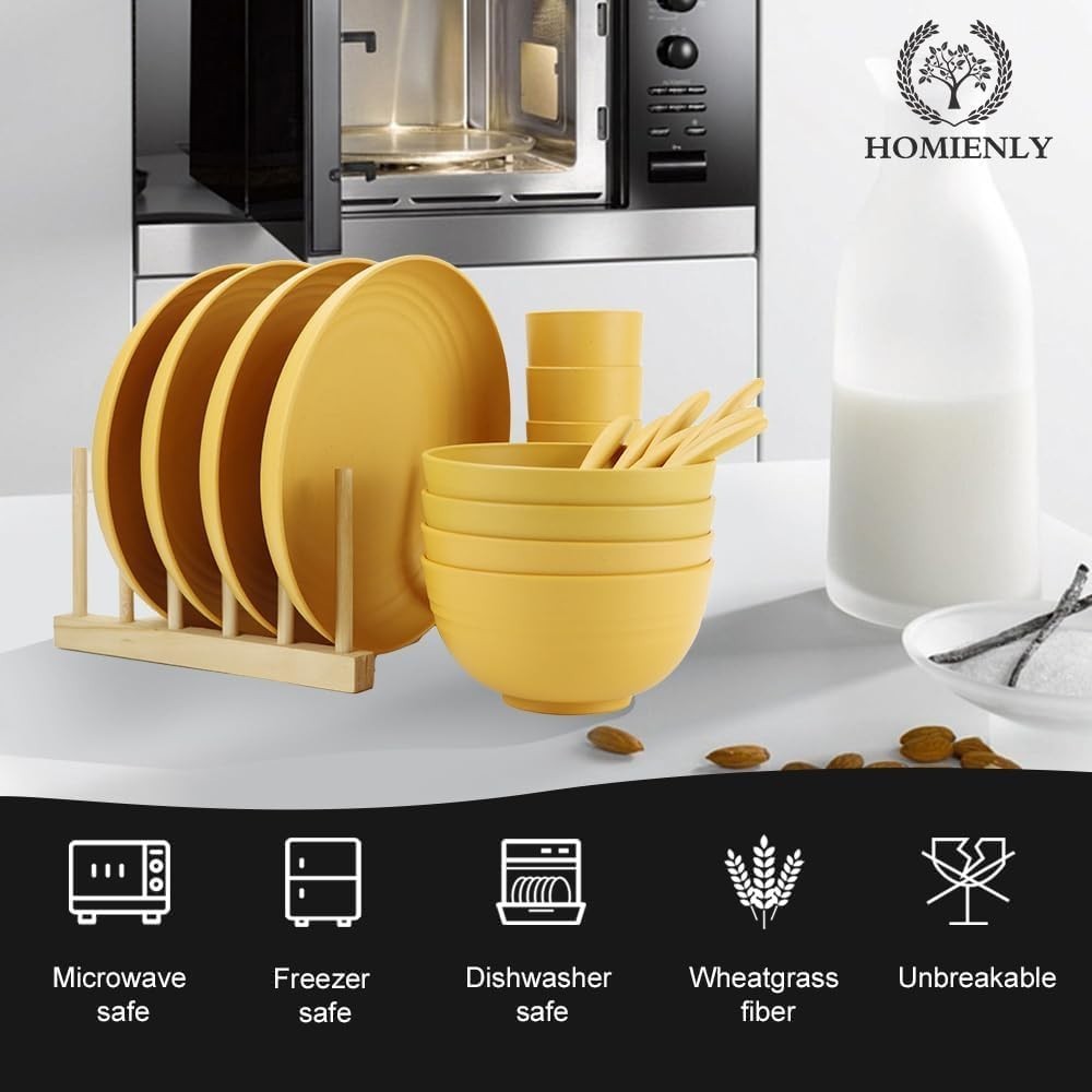 Wheat Straw Dinnerware Sets, 20pcs Unbreakable Microwave Dishwasher Safe Tablewa