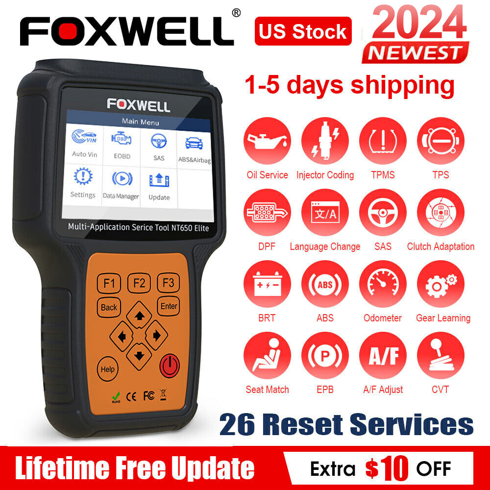 FOXWELL NT650 Elite OBD2 Scanner Diagnostic Tool Injector Coding DPF ABS Reset