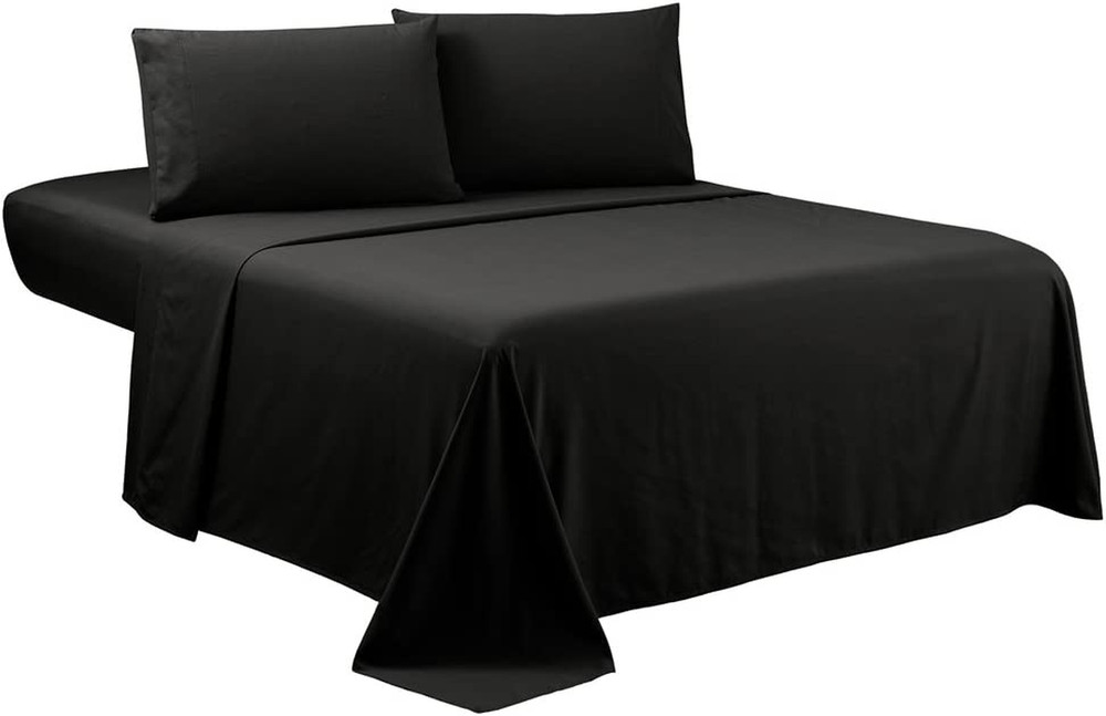 Queen Sheets Set - Black Hotel Luxury 4-Piece Bed Set, Extra Deep Poc