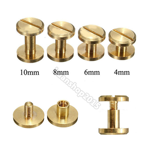 4-10mm Flat Belt Screw Leather Craft Chicago Nail Brass Solid Rivets Stud Head