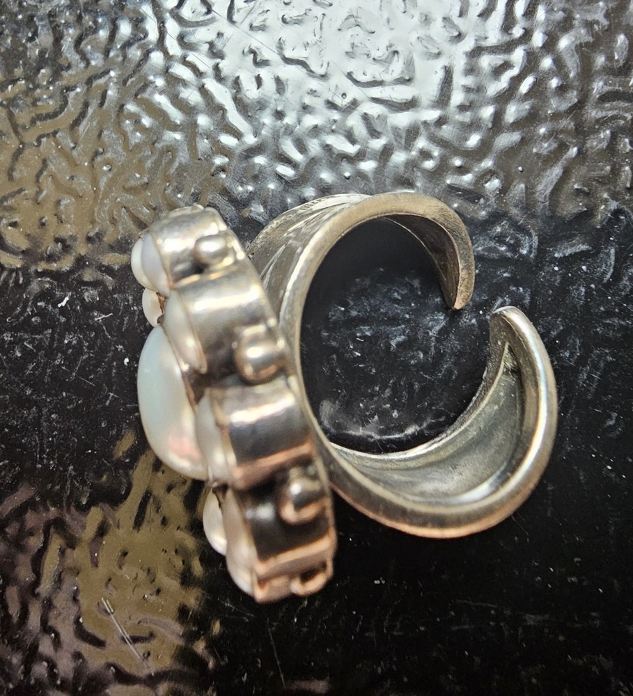 Dan Dodson Sterling Silver Mabe Pearl Halo Statement Ring Adjustable Signed...