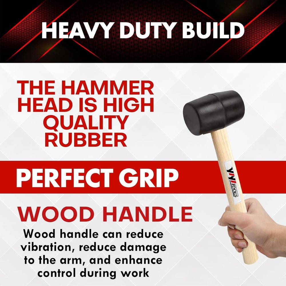 8oz Shockproof Rubber Mallet with Solid Wood Handle - Perfect for All Projects