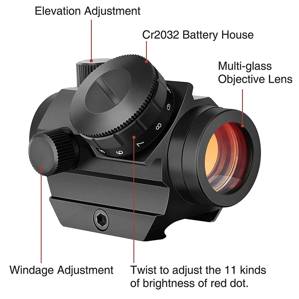 Micro Red Dot Sight Scope 3 MOA 1x25mm Reflex Sight W/ 1'' Riser 20mm Rail Mount