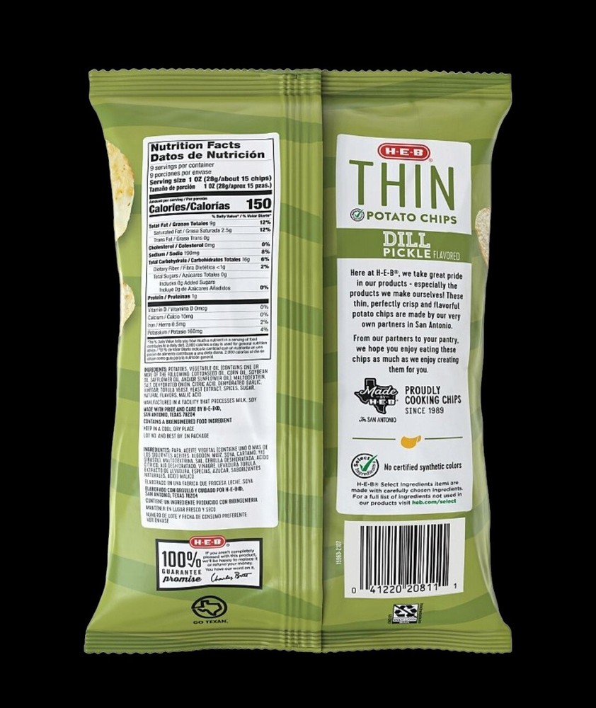 Thin Dill Pickle Flavored Potato Chips 9oz Bag