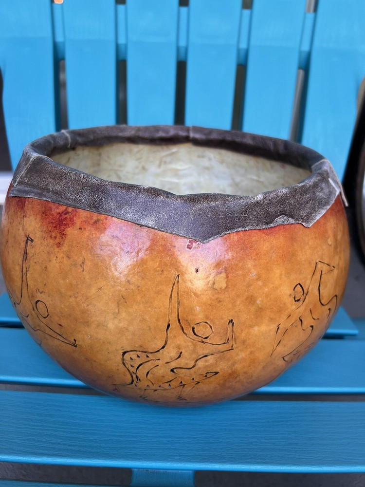 Beautiful,hand painted, carved Petroglyph GOURD